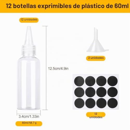 Miniatura 2 de Amentalove 12 Piezas 60ml Biberon Salsas Con Tapas, Squeeze Bottle,Botellas Pequeñas De Plástico, Biberon Salsas Con Embudos Etiquetas Para Salsa Ketchup Oliva Mostaza Líquida