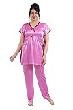 Fabme Conjunto de pijama y top de caftán liso de satén para mujer, Rosa, 44