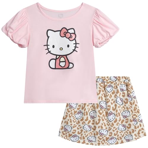 Image of Hello Kitty Girls Skort Set - 2 Piece Graphic Crewneck Top and Short Skort Cute Outfit Set (Sizes: 2T-12)