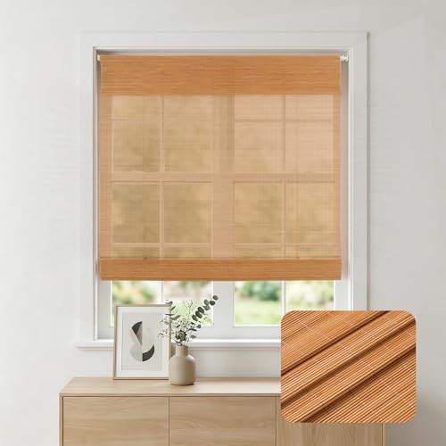 HESTIA No Drill Cordless Bamboo Roman Shades for Indoor Windows,