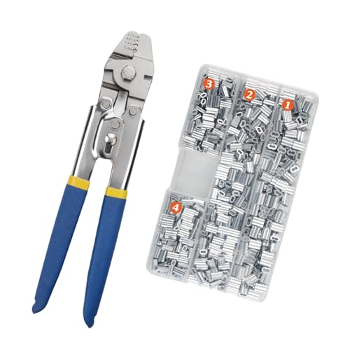 Pinza crimpatrice per funi metalliche, con cavo in acciaio e anelli in alluminio, kit di ditali