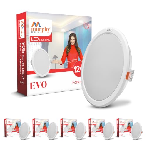 Image of Murphy EVO 12W Round LED Panel Light | 3000K Warm White| Recessed Ceiling Light | 1200 Lumens | 125mm Cutout | BIS Approved | 4kV Surge Protection | 2-Year Warranty | Pack of 6