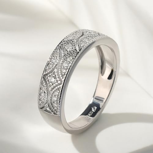 Jeulia Womens Wide Eternity Ring Wedding Band, Moissanite Diamond Milgrain Round Cut 18k White Gold Plated Eternity Band Ring Romantic Anniversary Valentine's Day Jewelry with Gift Box4