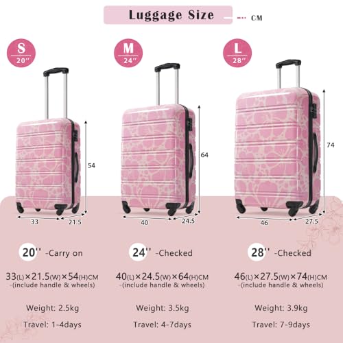 Lightweight Hardshell Luggage Sets 3 pcs 20 24 28 Inch TSA Lock Spinner Suitcases for Air Travel (Pink + ABS+PC)2