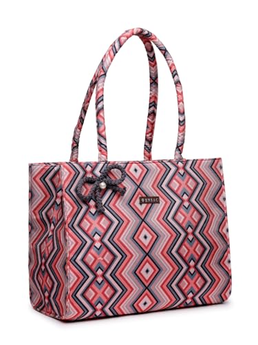 Image of ENSAC Women's Floral Print Tote Bag | Lightweight Handbag with Zipper Closure