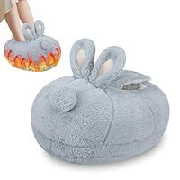 WIOR Heated Foot Warmer for Women Men, Electric Fast Heating Pad Soft Flannel Plush Foot Heater Wrap with 3 Temperature Levels, Cute Rabbit Heated Feet Slippers Shoes for Home Office Bed Under Desk