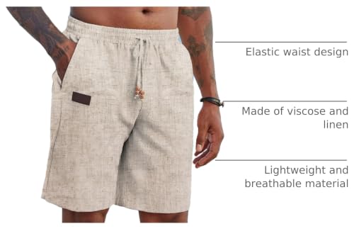 Image of COOFANDY Mens Casual Linen Shorts Elastic Waist Drawstring Loose Fit Summer Beach Vacation Shorts with Pockets