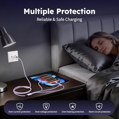 Image of Multi Charging Cable for Multiple Devices with 2 USB-C /IP Port, 2Packs 5FT