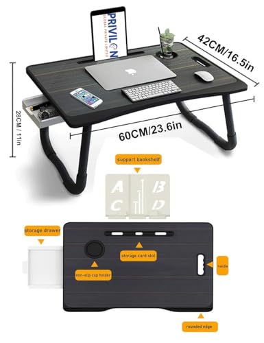 Image of Engineered Wood Multipurpose Foldable Laptop Table with Cup Holder|Mac Holder|Table Holder Study Table,Breakfast Table, Portable /Ergonomic&Rounded Edges /Non-Slip Legs