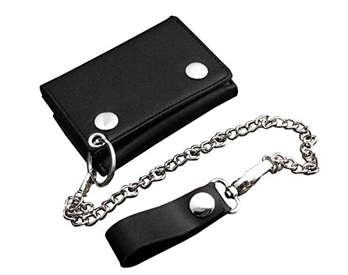 Mens Boys Trifold Biker Trucker Real Leather Wallet with Belt Clip Long Chain - Image 3