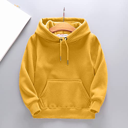 Kids Hooded Pullover Shirt Boys Girls Solid Long Sleeve Thickened Sweatshirt Warm Loose Sweaters (Yellow, 5-6 Years)2