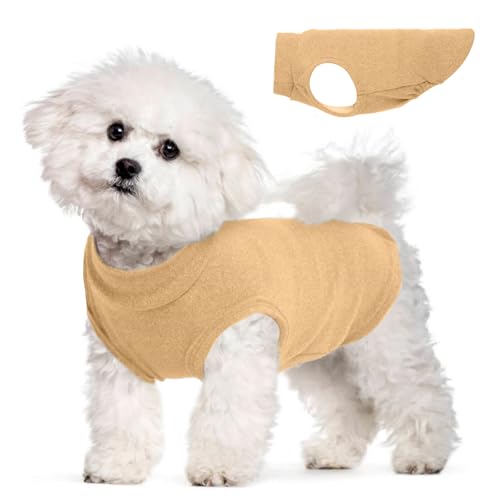 Image of Soft Fleece Dachshund Sweater for Warmth, Khaki, Small | Stretchy Sleeveless Small Dog Clothes, Pullover sweaters for miniature dachshund dogs, Lightweight Vest for Chilly Days