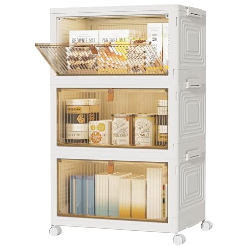 HOMIDEC Cajas Almacenaje Plástico, Cajas Almacenaje para Ropa con Tapa, Cajas Apilables con Ruedas, 22L, Pack de 3, Ideales para Snacks, Juguetes, Libros, Oficina o Ropa, Blanco Nieve