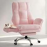 HOMRELEXA Big and Tall Office Chair, Flip Armrests for Pets & Cross Legged Sitting, Executive Ergonomic Computer Gaming Chair with Foot Rest, Teddy Fleece Wide Seat Reclining Desk Chair, Pink