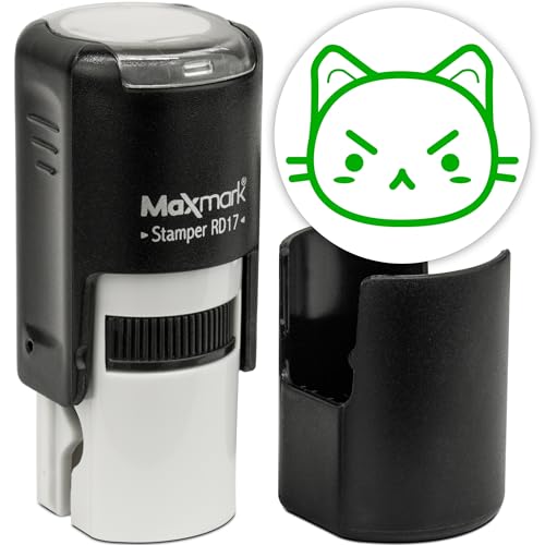MaxMark RD17 Round Self Inking Cat Emoji Stamp - Angry - Green Ink
