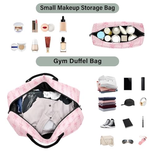 Aslsiy Travel Duffel Bags for Women Ribbons Bow Coquette Sports Duffel Bag Pink Weekender Bags Gym Bag with Toiletry Bag Carry on Overnight Bag4
