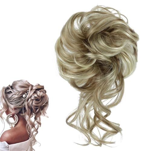 prinfantasy Haarteil Extensions Dutt Haargummi mit Haaren Haarknoten Hochsteckfrisuren Haarverlängerung für Frauen Graublond, FQ009