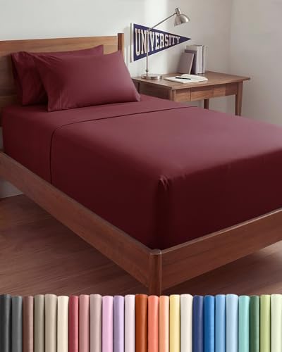 Image of Extra Deep Twin XL Sheet Set - 4 Piece College Dorm Bed Sheets Set with Extra Deep Pockets - Ultra-Soft, Comfy & Breathable Bedding for Women, Men, Kids & Teens - Wrinkle & Fade Resistant - Burgundy