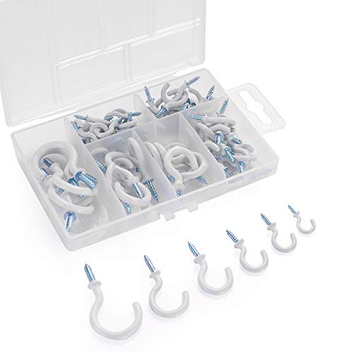 Herefun 70 Piezas Ganchos de Techo, Techo Ganchos de la Taza Ganchos de Tornillo, Colgador de Tornillo Recubierto de Vinilo para Tazas y Joyas Fáciles de Colgar