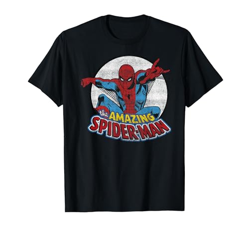 Marvel Amazing Spider-Man Retro Vintage Graphic T-Shirt, Homme, Noir, S