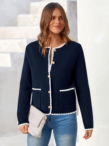 Image of MASCOMODA Open Front Cropped Cardigan Sweaters for Women Fall Dressy Casual Long Sleeve Button Down Knit Tweed Jacket Outwear