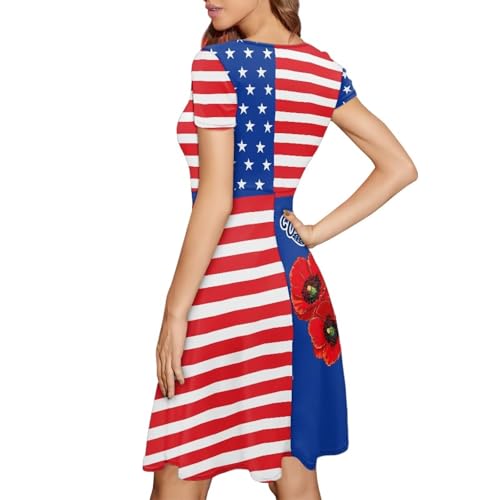 Image of HUGS IDEA Womens Puffy Swing Midi Dress Round Neck Short Sleeve Party A-Line Dresses