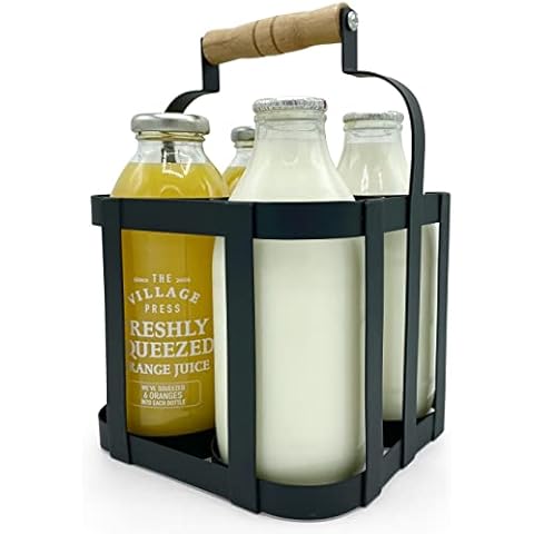 Organizador de leche retro de metal negro con mango de madera Cover