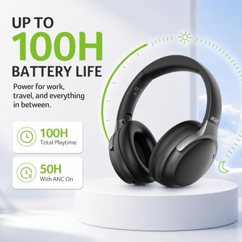 Acer Active Noise Cancelling Headphones,Wireless Bluetooth Over-Ear,Black - image 8