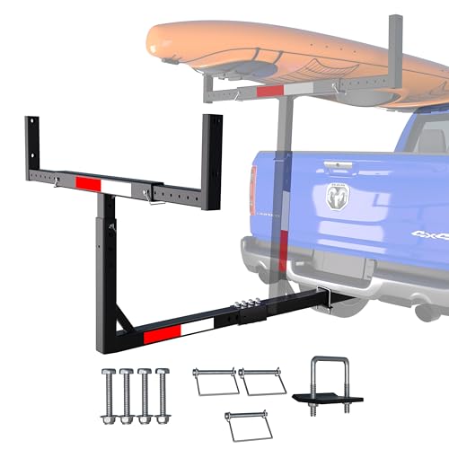 TRUSOON Truck Bed Extender Hitch Mount 2 in 1 Design Kayak Hitch Extender Heavy Duty Steel and 1000 lbs Load Capacity with Hitch Tightener Anti Rattle Stabilizer Adjustable Height and Width