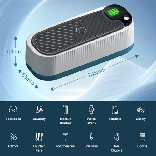 Horuili® Ultraschallreiniger, Tragbarer Reiniger für Brille, Schmuck & Uhr, 360° Tiefenreinigung mit Hochfrequenz Vibration, Kompakt für Haushalt, Büro und Reise