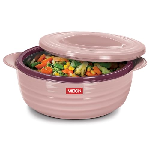 Image of MILTON Aspire 2500 Serving Casserole, Double Walled Inner Stainless Steel, PU Insulated Kitchen Hot Pot, Keeps Food hot & Fresh for Roti, Biryani, 1875 ml, Cherry Pink