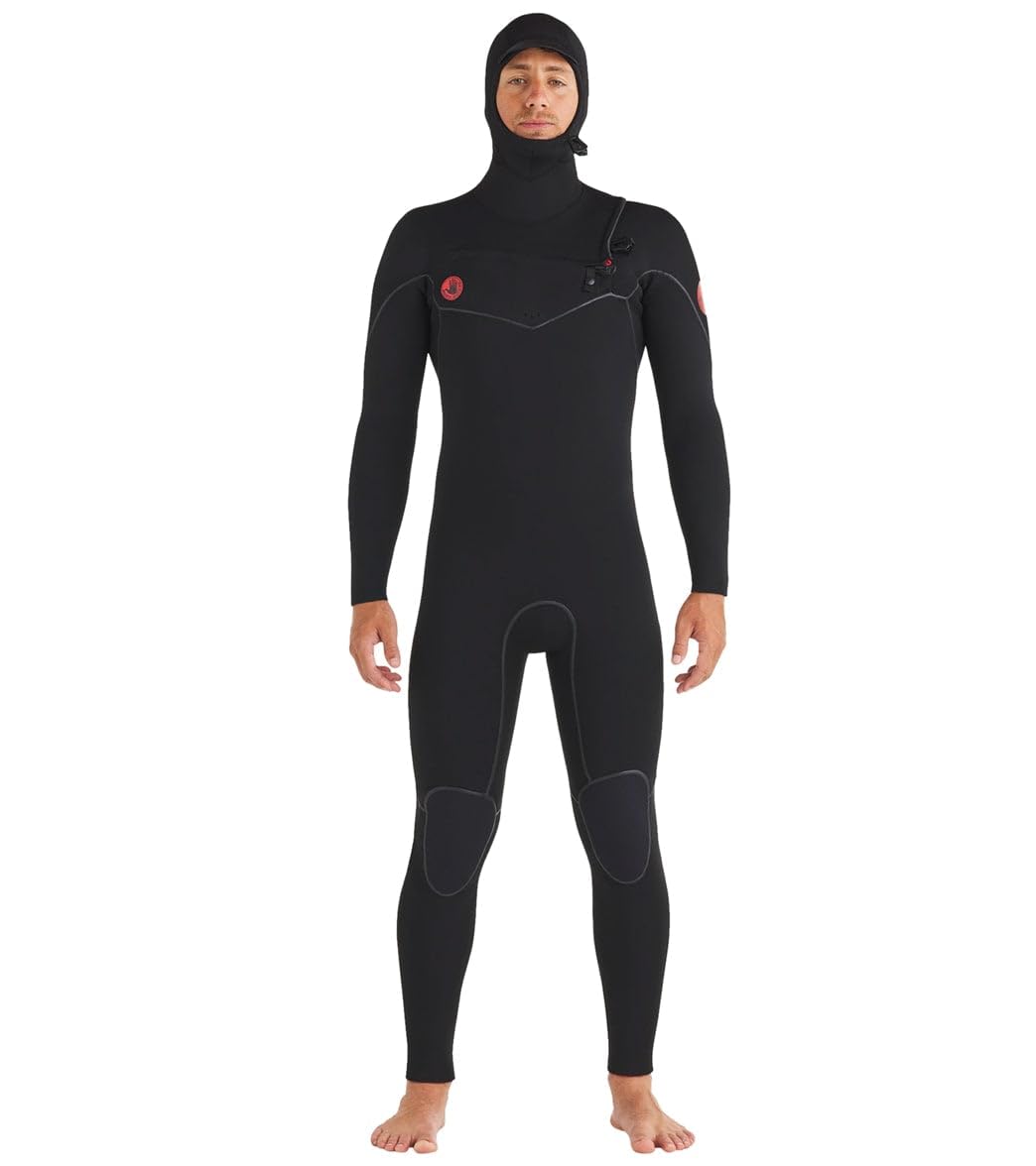 Red Cell Slant Zip Hooded Fullsuit 5/4/3MM (S/Black)- Mens Fullbody Hooded Slanted Zipper Wet Suit for Surfing Wakeboarding Swimming Gear Thermal Insulated Body Suit