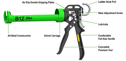 Albion Engineering Company B12 B-Line Manual Cartridge Caulking Gun, 1/10 Gallon (10 Oz), 12:1 Drive #TOP1