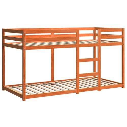 vidaXL Litera, Estructura de Cama Alta, Somier de Listones, Mueble para Dormitorio Hogar, Madera Maciza de Pino Marrón Cera 80x200 cm