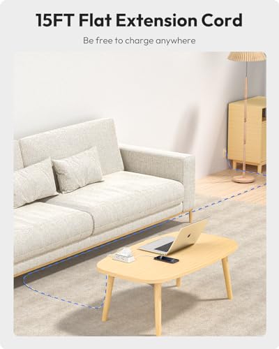 NTONPOWER Power Strip con enchufe plano cable de 15 pies, regleta con montaje en pared y USB C para oficina en casa, blanco miniatura 2