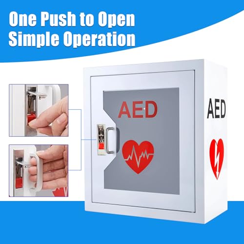 Image of Wall Mounted AED Cabinet Snap Lock Steel Storage Fits All AED Models 14.2 x 7.1 x 15.7 Inches for Public Spaces Offices Hospitals