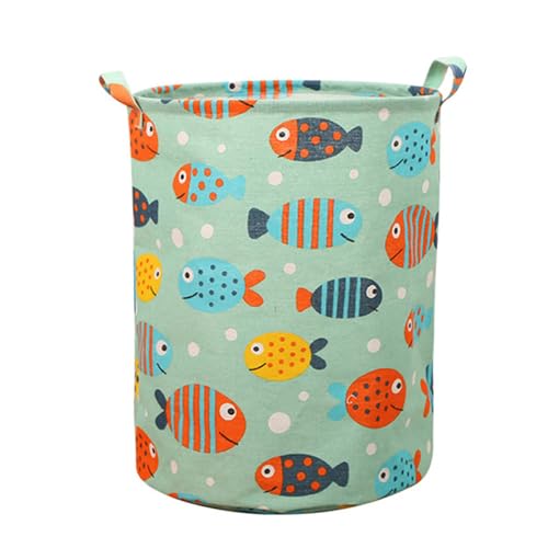 Fansu Cesto Ropa Sucia Plegable, Cestos para la Colada con Asas Impermeable Redondo, Cestos Almacenaje de Tela para Guardar Juguetes y Ropa Sucia en el Dormitorio/Baño (40x50cm 1 pc,Poisson Vert)
