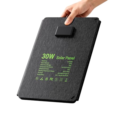 HAPDOOP 30W Solarpanel Faltbar Solar Panel Handy Solarladegerät für Camping Outdoor Wasserdicht IP67 Schnellladung mit USB C USB A und DC Ausgängen (30W)