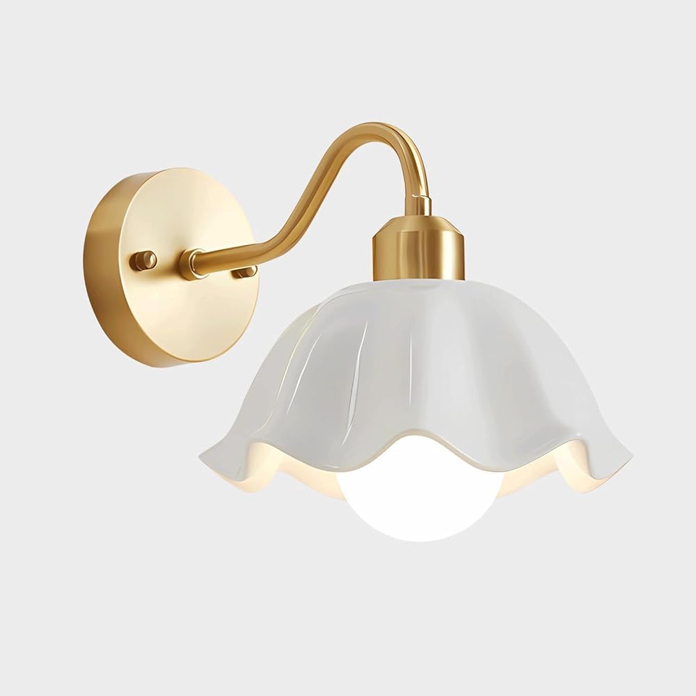 HPTHLY Nordic Gold Brass Wall Lamps Bedroom Bedside Wall Light Simple White Glass Wall Sconce For Living Room Hallway Foyer