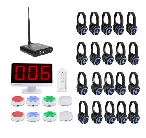Retekess TM101 Game Show Buzzer System,Buzzers for Classroom Bundle with Retekess TA003 Silent Disco Headphone System,Hi-Fi Sound Quality, Easy Setup for Party, Club and School