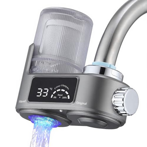 HOMELODY Wasserfilter Wasserhahn mit LED Anzeige Wasserfilter Trinkwasser für Küche entfernt Chlor Schwermetalle & Kalk Kalkfilter Wasserhahn mit Blaulicht 12x Adapter (Inkl. Filter*1)