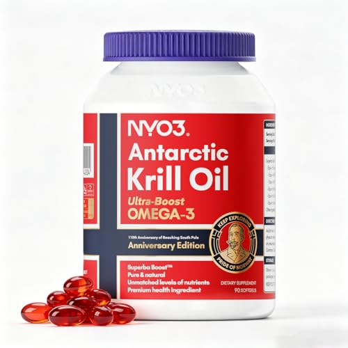 NYO3 Huile de Krill Pure d'Antarctique 1000mg Oméga-3, 56% de Phospholipides pour une Absorption...