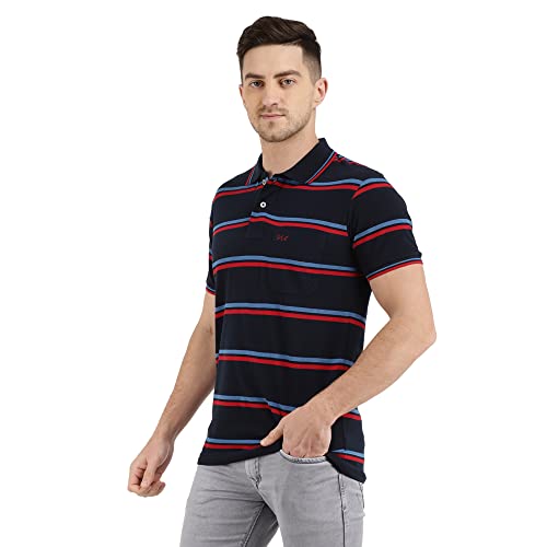 Image of VMart Men Stripes Poly Cotton Pique Polo Neck T-Shirt