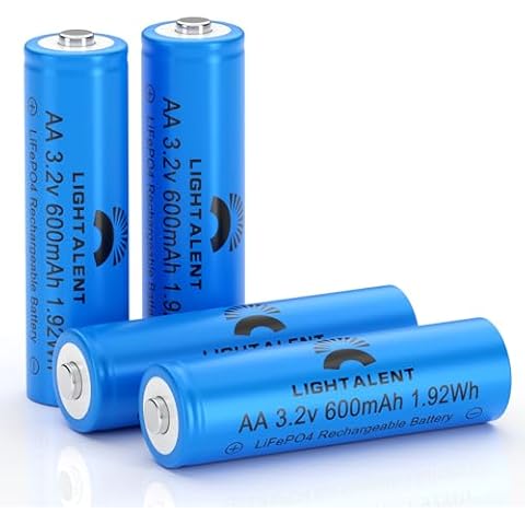Lightalent AA 3.2V LiFePo4 600mAh Rechargeable Battery, Double A 3.2v Rechargeable Battery Low Self-Discharge, 3.2v AA Batteries for Solar Lights, Solar Post Lights(3.2v-AA-4pack) Cover