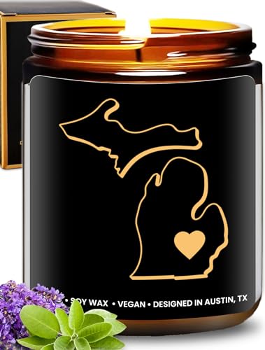 Michigan Candle, Unique Michigan Themed Gifts for Men and Women, Best Sentimental Souvenir Gifts for Moving Away, Thoughtful Home Sick Presents, Ideal for Birthday, Christmas, Graduation, Gift Ready