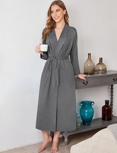 Image of Ekouaer Robes for Women Long Sleeve Knit Kimono Bathrobe Soft Lightweight Loungewear Ladies Cotton Sleepwear
