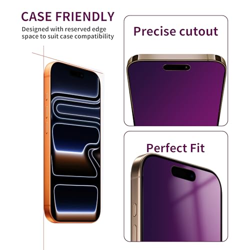 Image of 2 Pack Privacy Screen Protector for iPhone 17 Pro Tempered Glass 6.3'' Private Saver Anti-Spy Eye Protection Anti-Scratch Full Coverage No Bubble