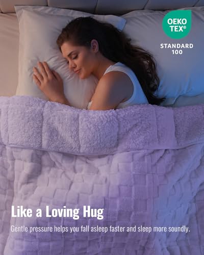 Uttermara Sherpa Fleece Weighted Blanket Queen Size 15lbs, 3D Jacquard Warm Sherpa Heavy Blanket for Adults, Soft Fuzzy Weighted Blankets for Couch Bed Sofa 60x80 Inches Lavender Fog