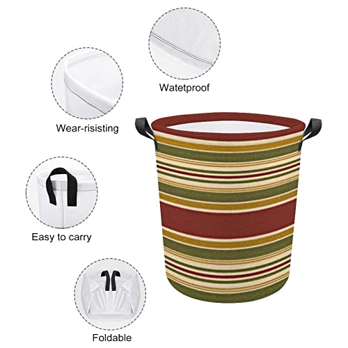 Laundry Hamper, Collapsible Laundry Basket With Handle Toys Organizer Bag Dirty Clothes Storage Basket For Bathroom, Dorm Essentials (Burgundy Green Yellow Stripes Pattern) #TOP3