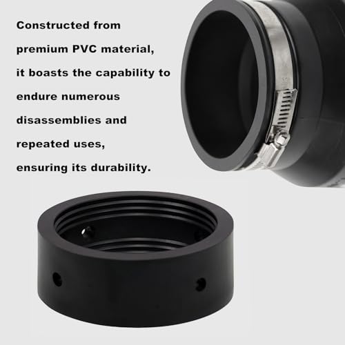 RULLINE 4\" to 3\" Black PVC Reducer Coupler & Gate Valve Bushing with 2pcs Clamps RV Plumbing Fittings PVC Pipe Coupler Adapter RV Sewer Connection